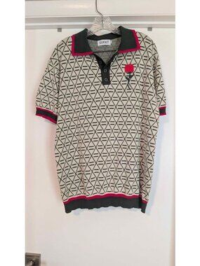 OXKNIT Men's XL Rose Embroidered Knit Polo Shirt